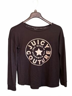 Juicy Couture Small Black Pajama Top Glamorous Spell Out Born USA Long Sleeve